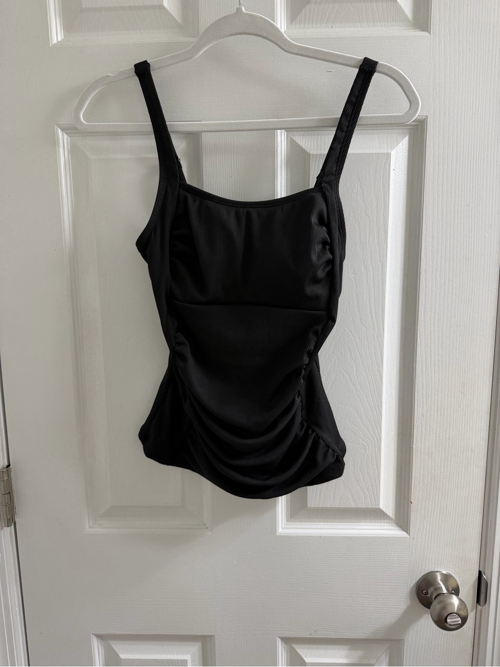 CUPSHE Black Ribbed Ruched Tankini Swimsuit Size M
